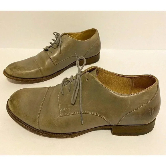 Frye Other - Frye Men’s Leather Dress Shoes Derby Sz 11 D Gray Beige Distressed Capped Toe